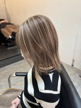 ブレンド 渋谷(BLend) ハイライトカラーホワイトグレージュミニウルフチェリーブラウン