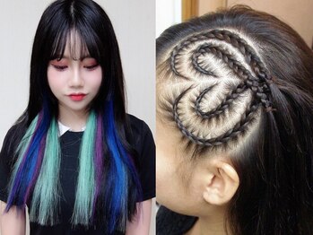 エクステ専門店ミキ 横浜店(MIKI)の写真/インナーカラーハイライト人毛エクステ6本3000/コーンロウハート型4800横浜駅高技術エクステ専門店