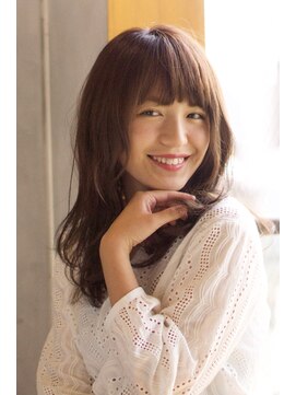 オースト ヘアー ステラ 新宿店(Aust hair Stella) 厚めバング☆ラフウェーブセミロング/ミルキーグレージュ