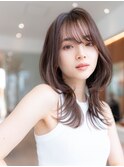 20代30代大人かわいい前髪/レイヤーカット/小顔/くびれ/ひし形