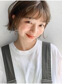 前髪パーマデジタルパーマグレーベージュアッシュブラウンボブ4