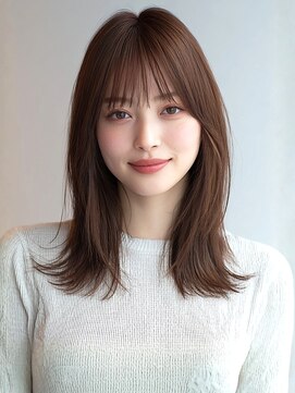 アイリス 天文館店(AIRIS) ブラウンベージュ 外ハネミディアム 顔周りカット 20代 艶髪