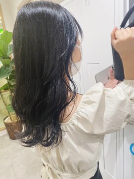 チェレ ブラン 堺東店(Chere brun) 30代40代デジタルパーマロングウェーブ×艶カラー×ダークブルー