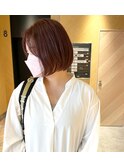 *透けるピンクカラー ブリーチなし ダブルカラー ボブ 大阪
