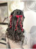 ハートヘアでハーフアップ