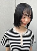 20代30代40代レイヤーシースルーバング黒髪ミディアム