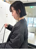 切りっぱなしボブ アッシュグレー 黒髪 前髪カット 髪質改善