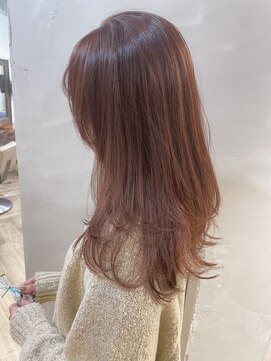 シュリット(schritt) ロングレイヤーブリーチなし透明感ピンクベージュ渋谷mutsuki