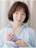 ピンクブラウン/丸みボブ/顎ラインボブ/内巻きボブ/透明感/20代e