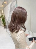 ミディアムレイヤーオリーブベージュロブヘアゆるふわセミロング