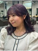 14790黒髪アッシュラベンダーパープルレイヤーくびれヘアボブ