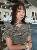 オン眉顔周りレイヤーブリーチなしレッドカラー