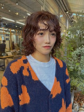 ◎パーマ/癖毛/レイヤー/ミディアム/ココアベージュ/小顔/ウルフ