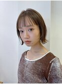 【髪質改善】切りっぱなしボブ　前髪パーマ　グレーベージュ