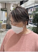 大人ショートハイライトローライト白髪ぼかしデザインカラー