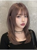 海外風レイヤーセミロングミディアムヘアハッシュカットブリーチ