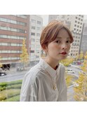 ショートボブ/マロンベージュ/Aライン/かきあげ/前髪［銀座駅］