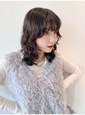 ミディアムパーマ ウルフパーマ 黒髪パーマ ニュアンスパーマ