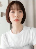 ダークブラウン切りっぱなしぱっつんボブTc5戸頭20代30代40代