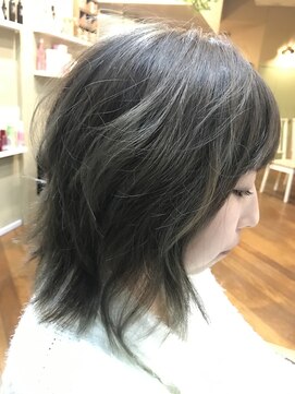 ヘアカフェ コトノハ(hair cafe Kotonoha) 【コトノハ】ボブルフネオウルフ ハイライトアッシュオリーブ