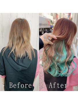 あるじゃんすー 池袋店 ターコイズブルーxラテブラウン#シールエクステ#小顔ヘア#池袋