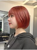 暖色ボブ/ニュアンスボブ/ピンキーオレンジ@重里