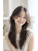 韓国風ロングレイヤーカット×赤みオフ透明ベージュ
