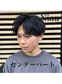 センターパートツーブロックツイストスパイラルパーマメンズ