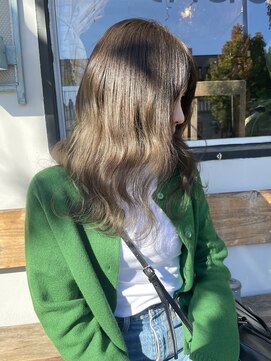 チャプター 問屋町(chapter) ブリーチなしカラーオリーブベージュ切りっぱなしミディアム韓国