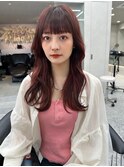 ピンクブラウン/暖色カラー/カシスピンク/韓国ヘア/顔周りカット