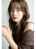 ロングレイヤーグレージュ美肌カラー韓国風20代30代透け感バング