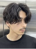 天神大名メンズパーマフェザーパーマセンターパートガイルヘア
