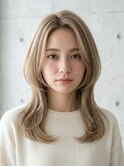 クラゲヘア/ミルクティーベージュ/内はねレイヤー/大人可愛い