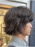 メンズボブミディアムニュアンスボリュームダウンゆるパーマ