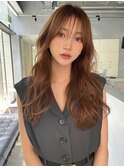 韓国ウェーブ　くびれ巻き　ハイレイヤー　透け感バング