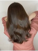 小顔セミウェットウェーブピンクベージュハイライトカラー