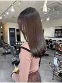 小顔ストレートロングストレートパーマオリーブベージュ韓国ボブ