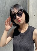 黒髪ボブくせ毛多毛ロブ外ハネストレートオイル仕上げウェット夏