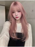ホワイトピンク　　レイヤー　顔周りカット　韓国ヘア