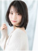 黒髪シースルーバング内巻きワンカールボブb小山20代30代40代