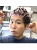 メンズベリーショート×ピンクシャンプー仕上げ/眉毛カット