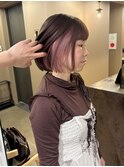 インナーカラー/ホワイトピンク/ピンクブラウン/ボブ/ブリーチ