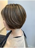 似合わせハイライト艶カラーベージュ大人美人ショートボブ
