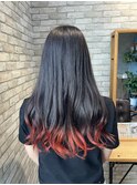 暗髪ロング×毛先オレンジ裾カラー