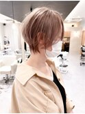 大人丸みショートボブ/マッシュショート/前髪/ベージュカラー