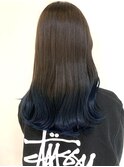 地毛は染めない韓国風ブルーブラックグラデーションカラー