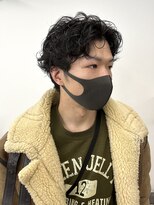 メンズカット パーマ センターパート マッシュ 黒髪パーマ