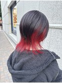 インナーカラー赤のウルフスタイル