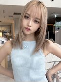韓国レイヤー前髪ピンクベージュインナーグレージュマチルダボブ