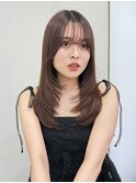 レイヤーチョコレートブラウン小顔シースルーバング大人ガーリー